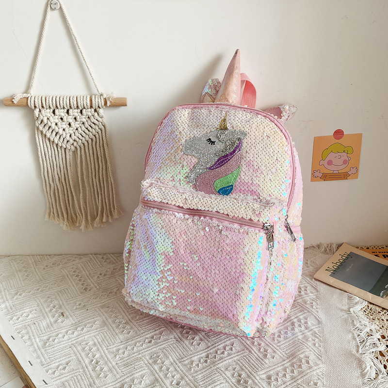 Fashion Backpack Women - Zaino Unicorno con Paillettes Rosa Lucido