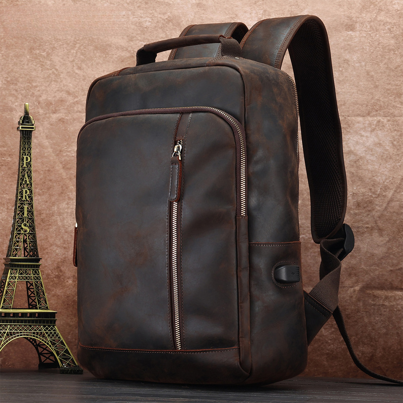 Laptop Backpack 15.6 - Zaino in pelle a doppia tracolla,