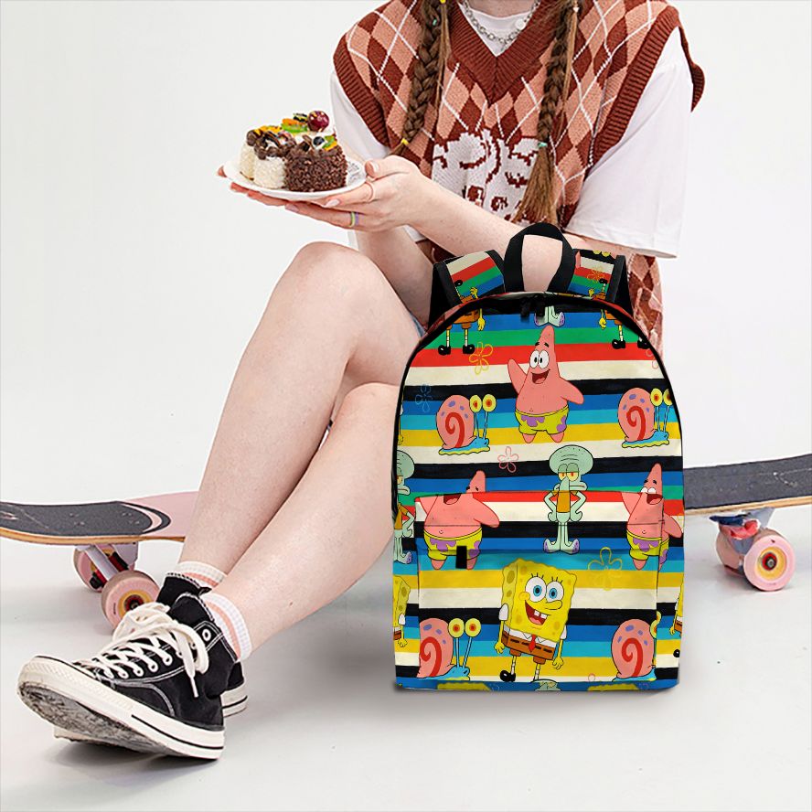 School Backpack Teen - Zaino con stampa a righe SpongeBob