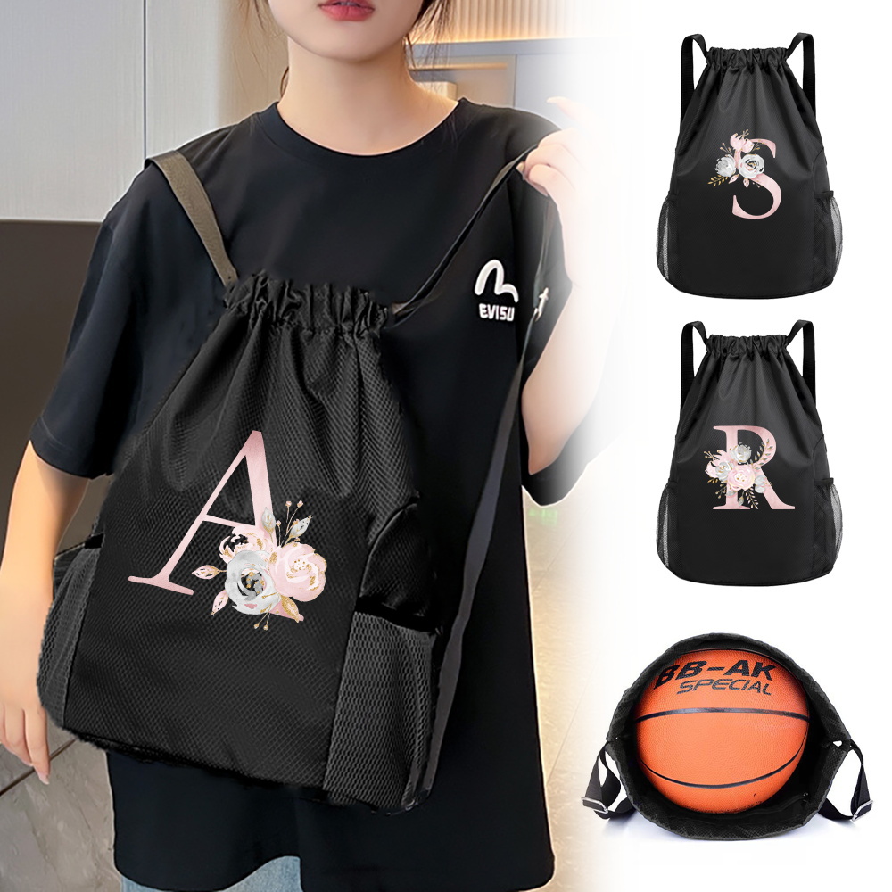 Drawstring Gym Bag - Borsa nera con coulisse, zaino da