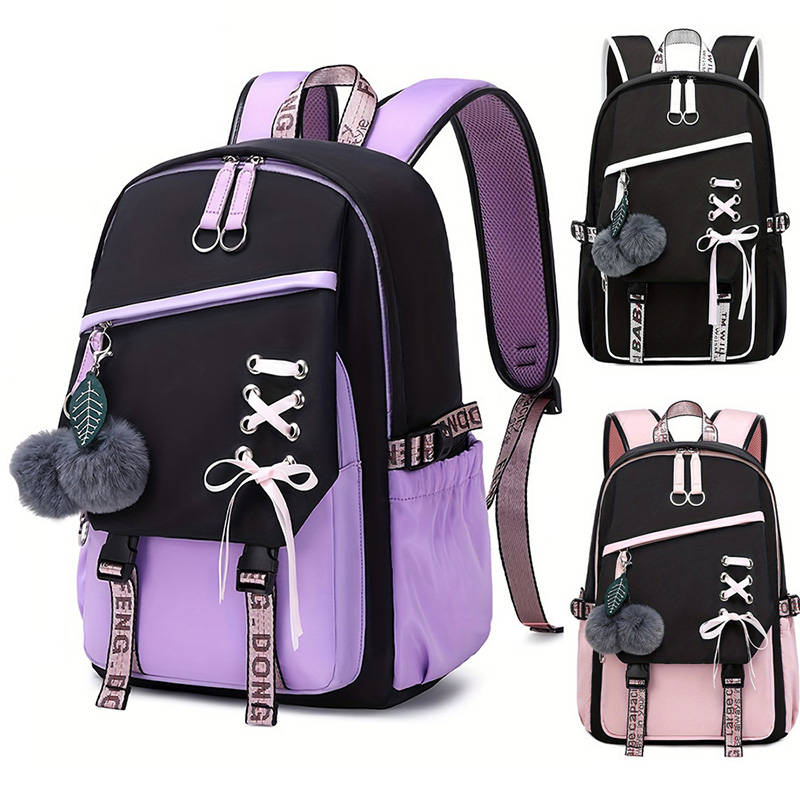 School Backpack Teen - Zaino color block per ragazze adolescenti,